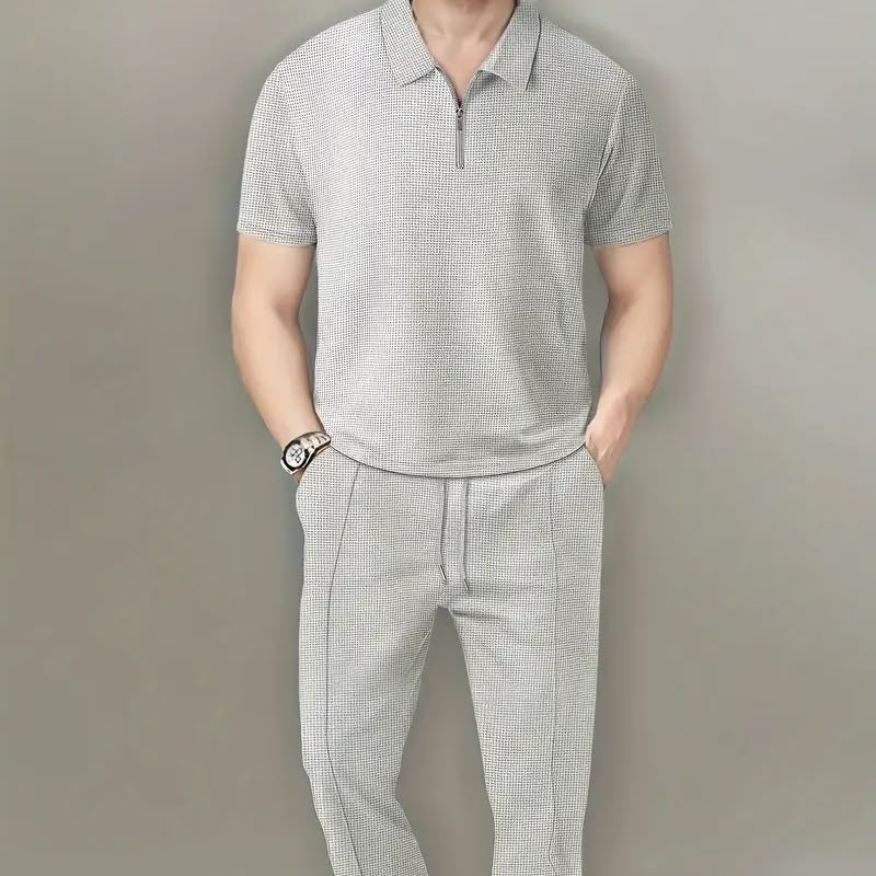 Wobby Premium Zip-Collar Texture Co-ord Set - Light Grey