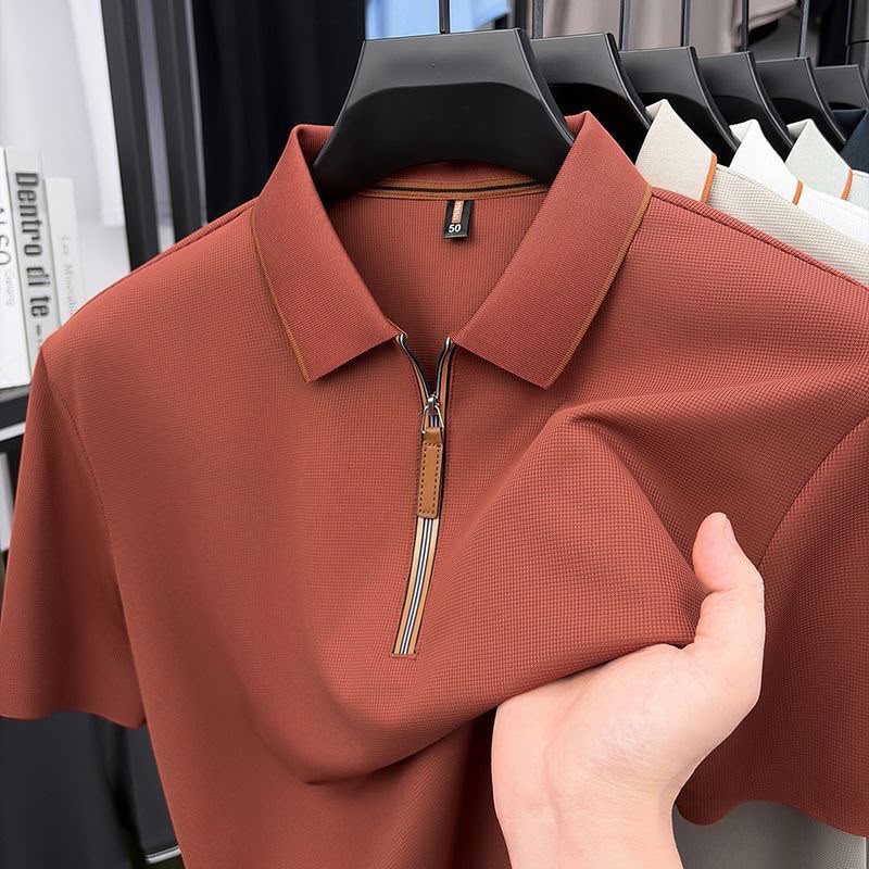 Wobby T-Shirt Polo Premium con Zip e Dettagli a Contrasto