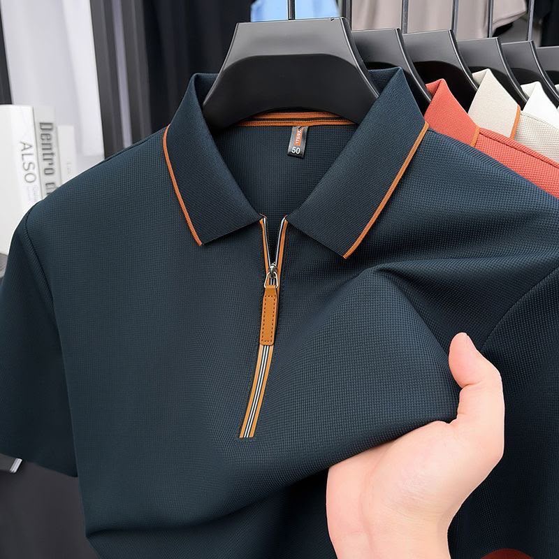 Wobby T-Shirt Polo Premium con Zip e Dettagli a Contrasto